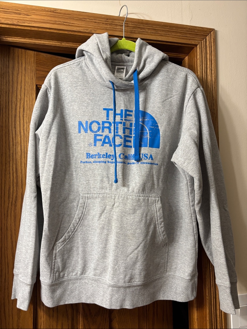 The North Face Men's Heather Gray Crewneck Hoodie with Blue Logo